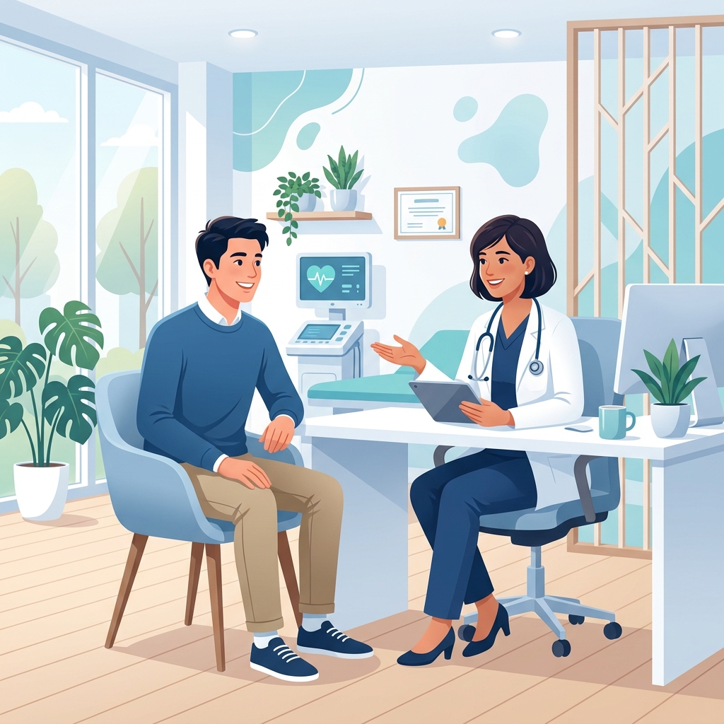 清潔で安心感のある医療脱毛クリニックで医師に無料相談しているイメージ