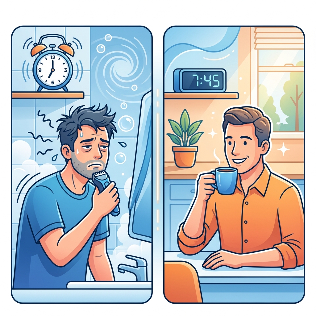 毎日の髭剃りにかかる時間と、脱毛して朝の時間を有意義に使う比較