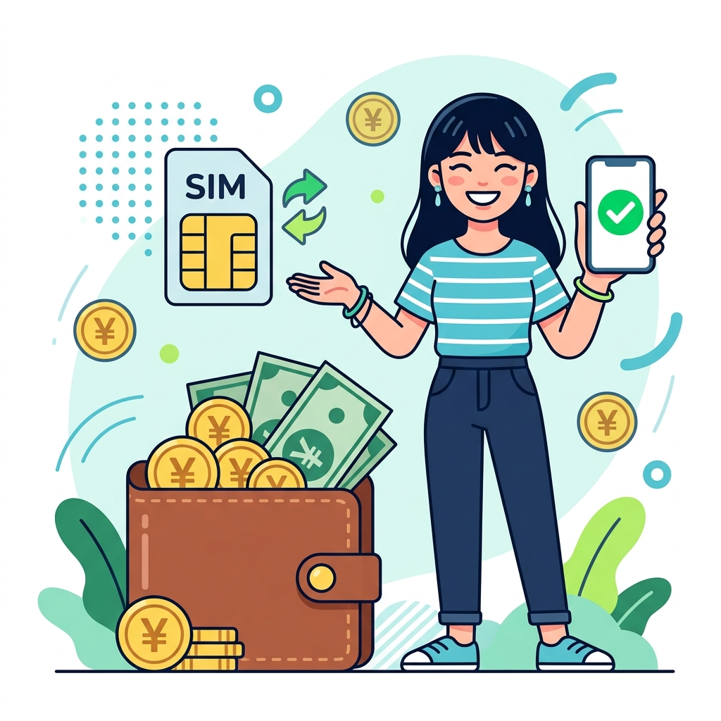 格安SIMへの乗り換えで毎月の通信費を節約する人のイメージ