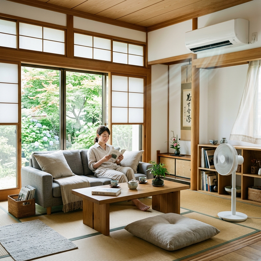 エアコンと扇風機を組み合わせた夏の在宅ワーク環境