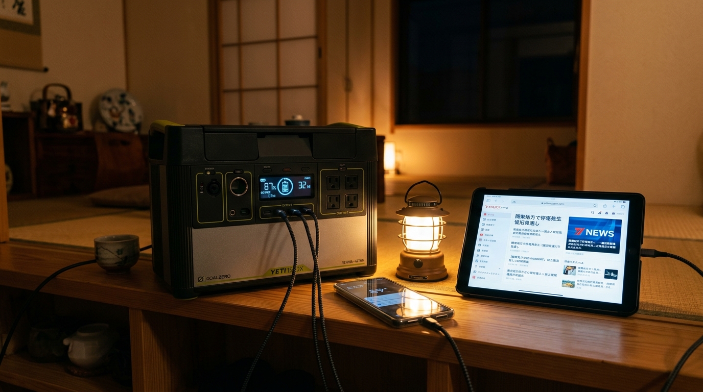 停電時ポータブル電源スマホ充電活用
